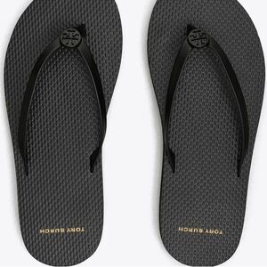 Tory Burch Black Platform Wedge Flip Flops with Leather Straps